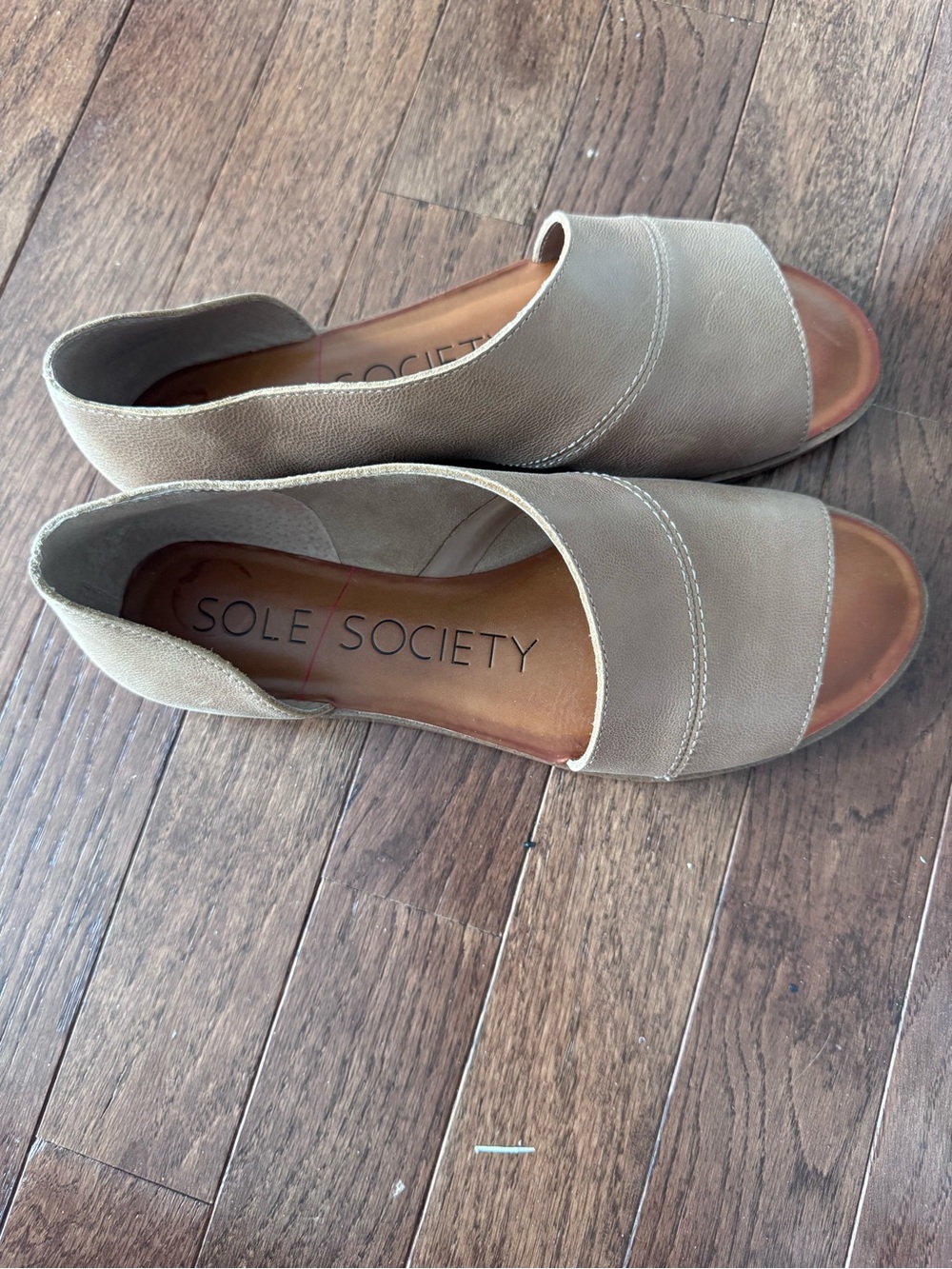 Sole Society Taupe Open-Toe D'Orsay Mules